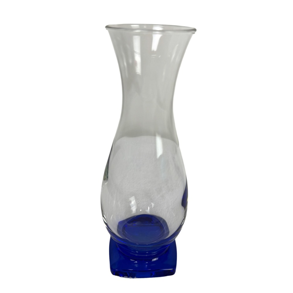 Bormioli Rocco Ibisco Clear Glass Vase Cobalt Blue Square Base Italy NIB